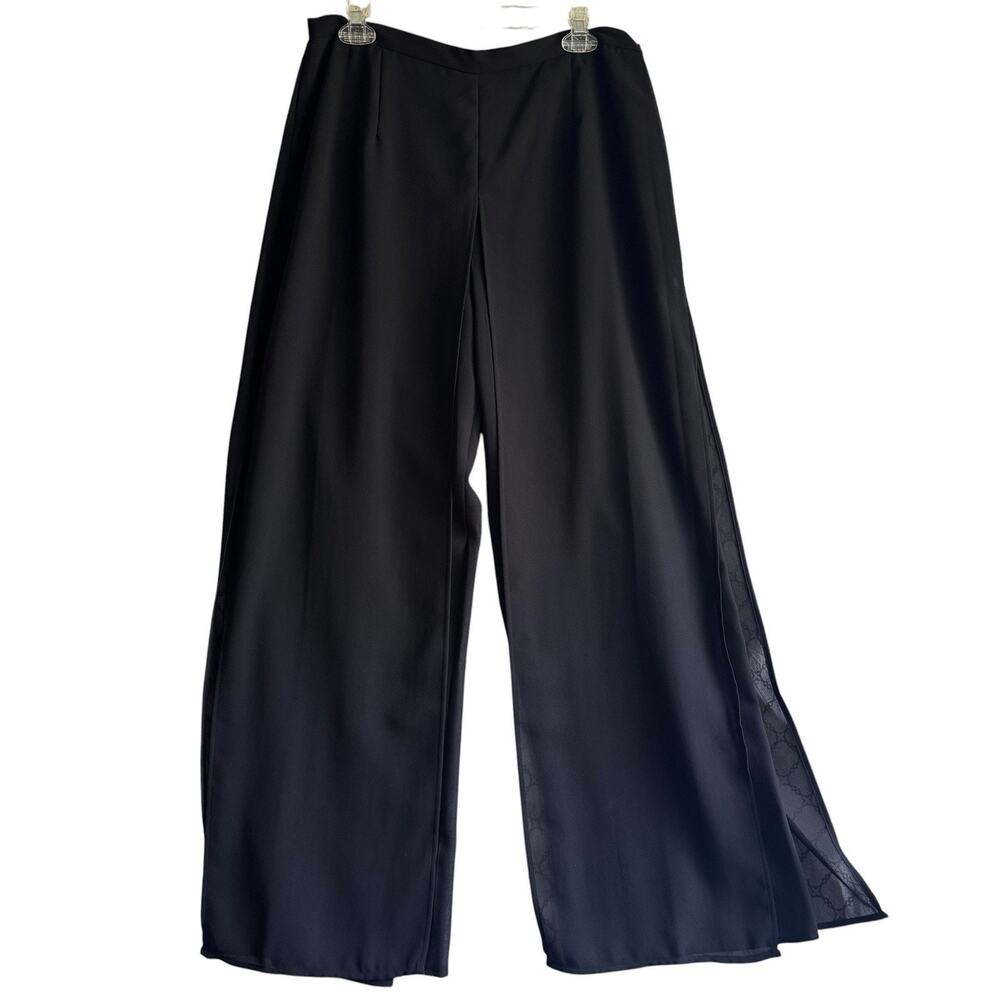 Another Thyme Women's L Black Chiffon Overlay Wide Leg Palazzo Pants Evening Y2K